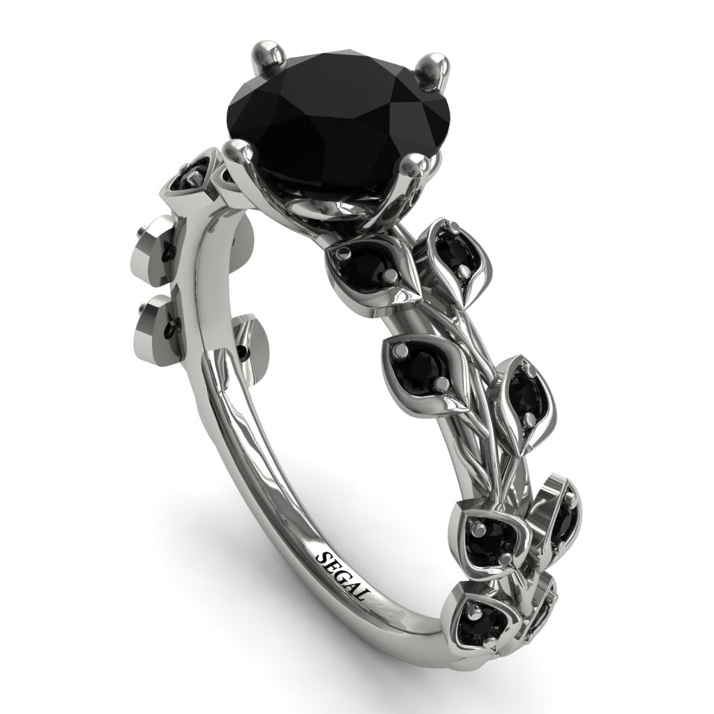 Hers 2 Carat Black Diamond Engagement Ring Leaves All Around - Sydney 2ct No. 39
