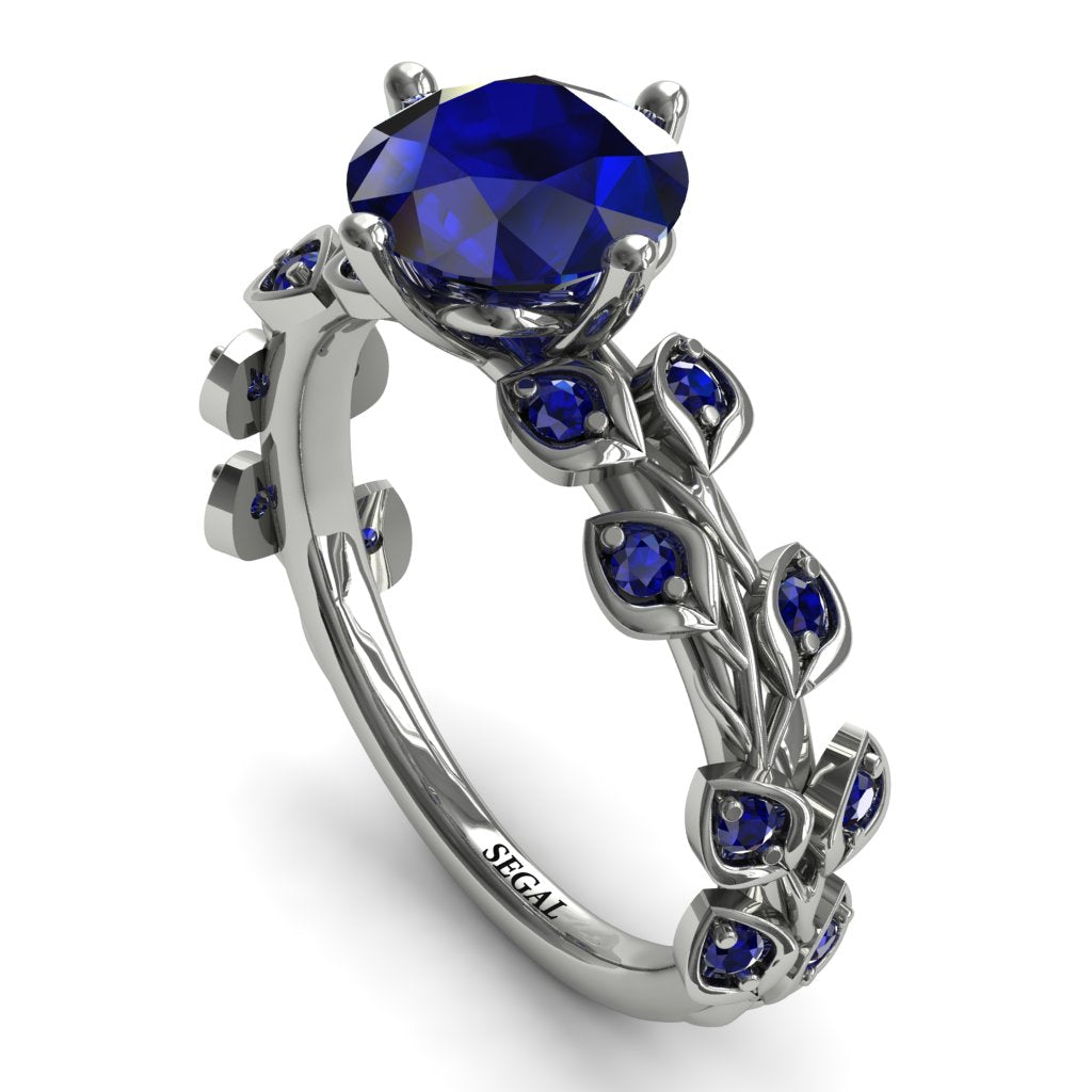 Leaves All Around Blue Sapphire White Gold Ring - Sydney 2ct No. 75