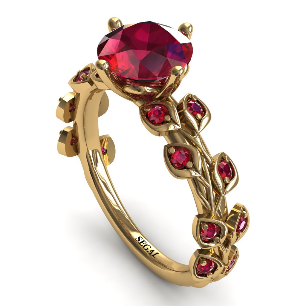 Leaves All Around Yellow Gold Ruby Ring - Sydney 2ct No. 55