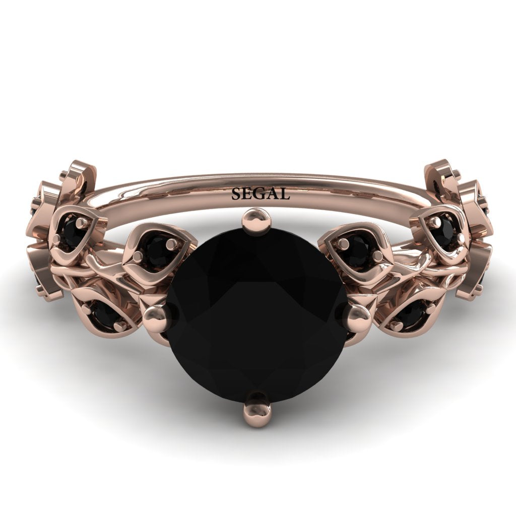 Hers 2 Carat Black Diamond Engagement Ring Leaves All Around - Sydney 2ct No. 38