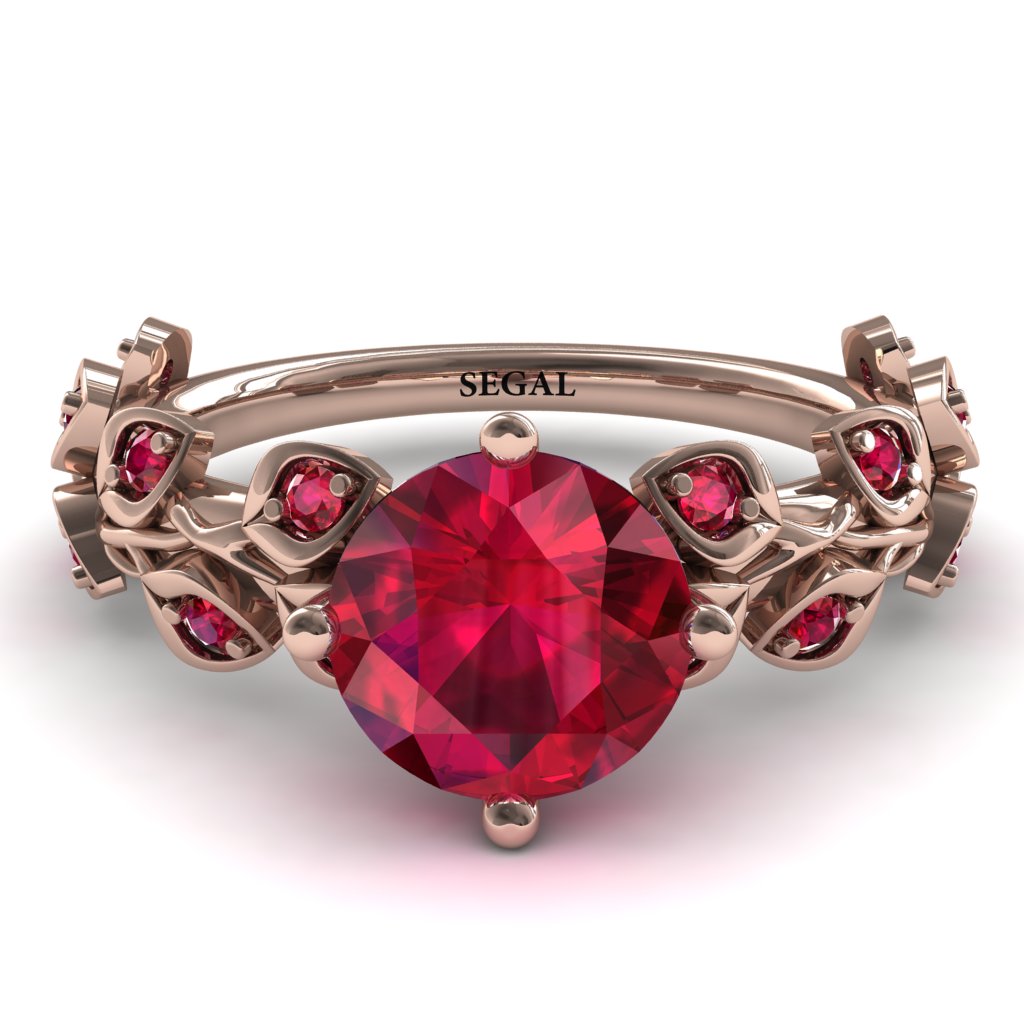 Leaves All Around Rose Gold Ruby Ring - Sydney 2ct No. 56