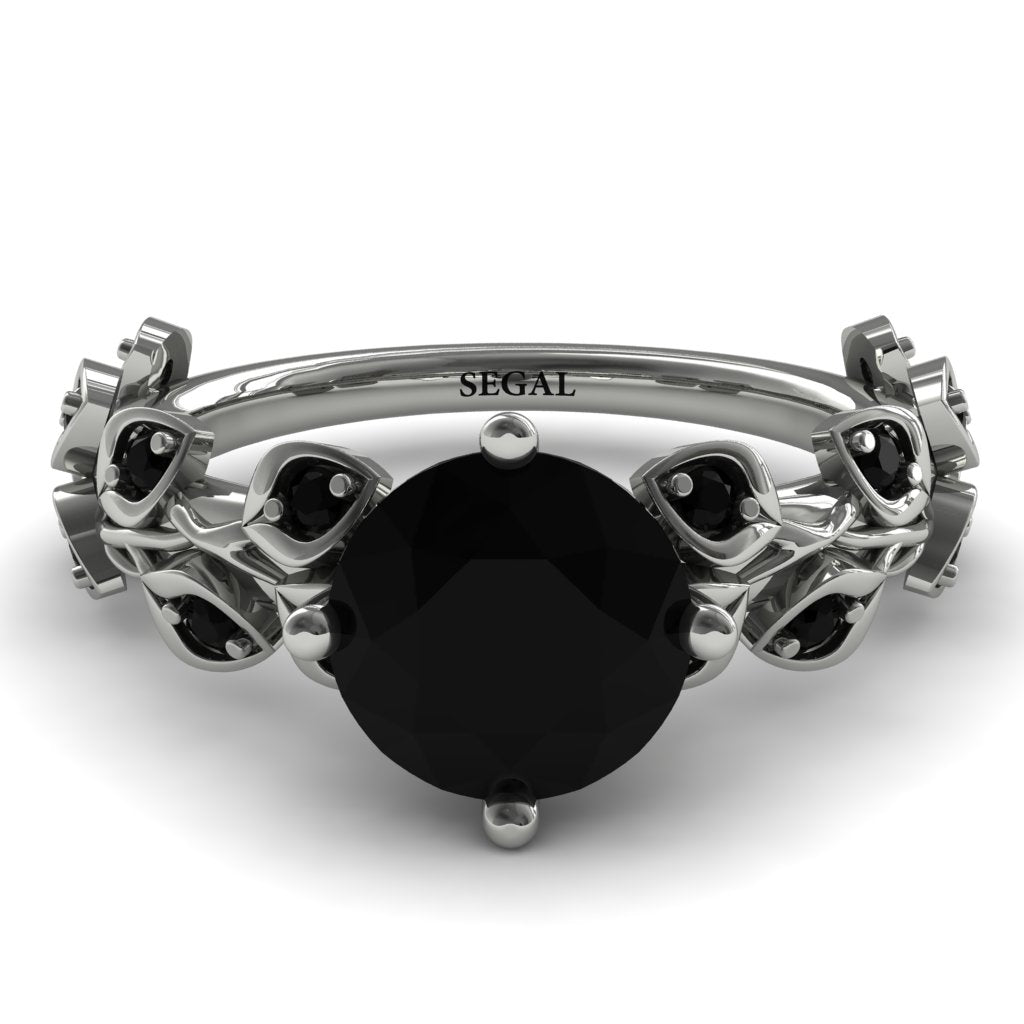 Hers 2 Carat Black Diamond Engagement Ring Leaves All Around - Sydney 2ct No. 39