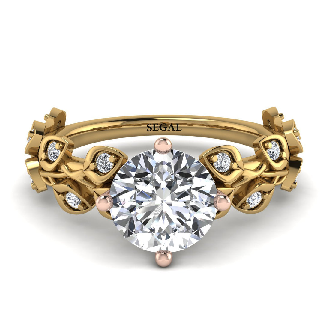 Two Tones Leaves All Around Yellow Gold Diamond Ring - Sydney 2ct No. 76