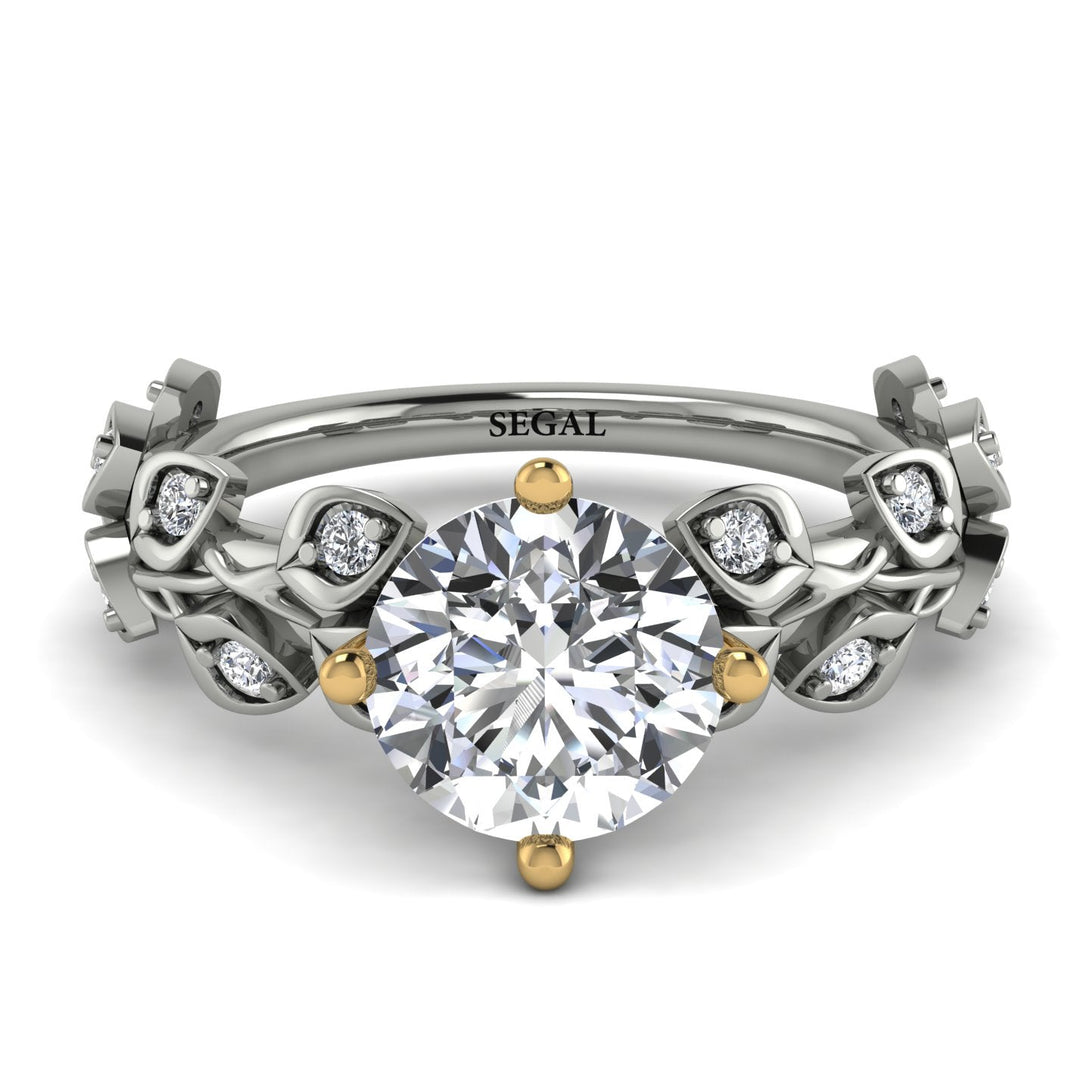 Two Tones Leaves All Around Yellow Gold Diamond Ring - Sydney 2ct No. 77