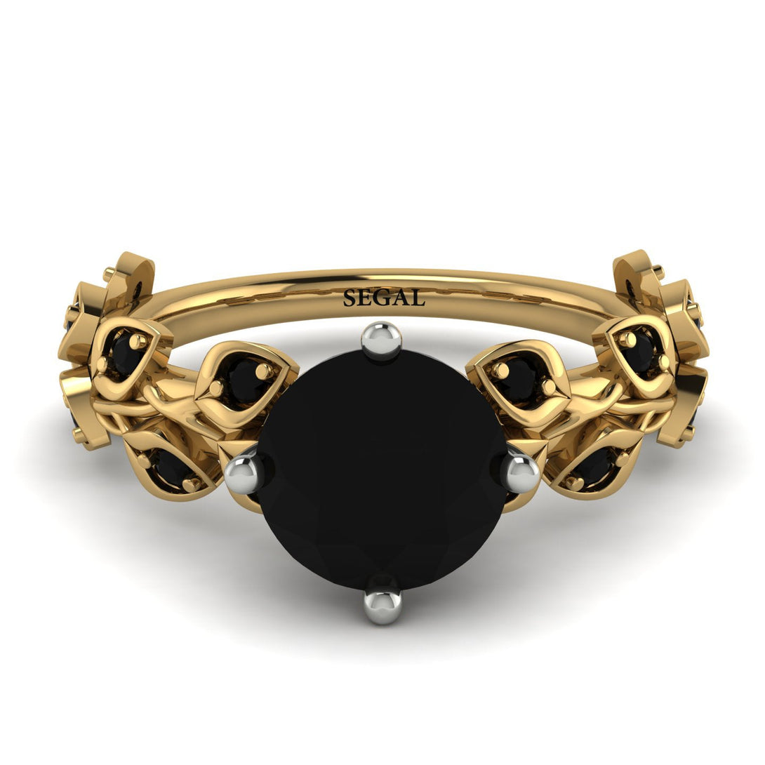 Two Tones Hers 2 Carat Black Diamond Engagement Ring Leaves All Around - Sydney 2ct No. 80