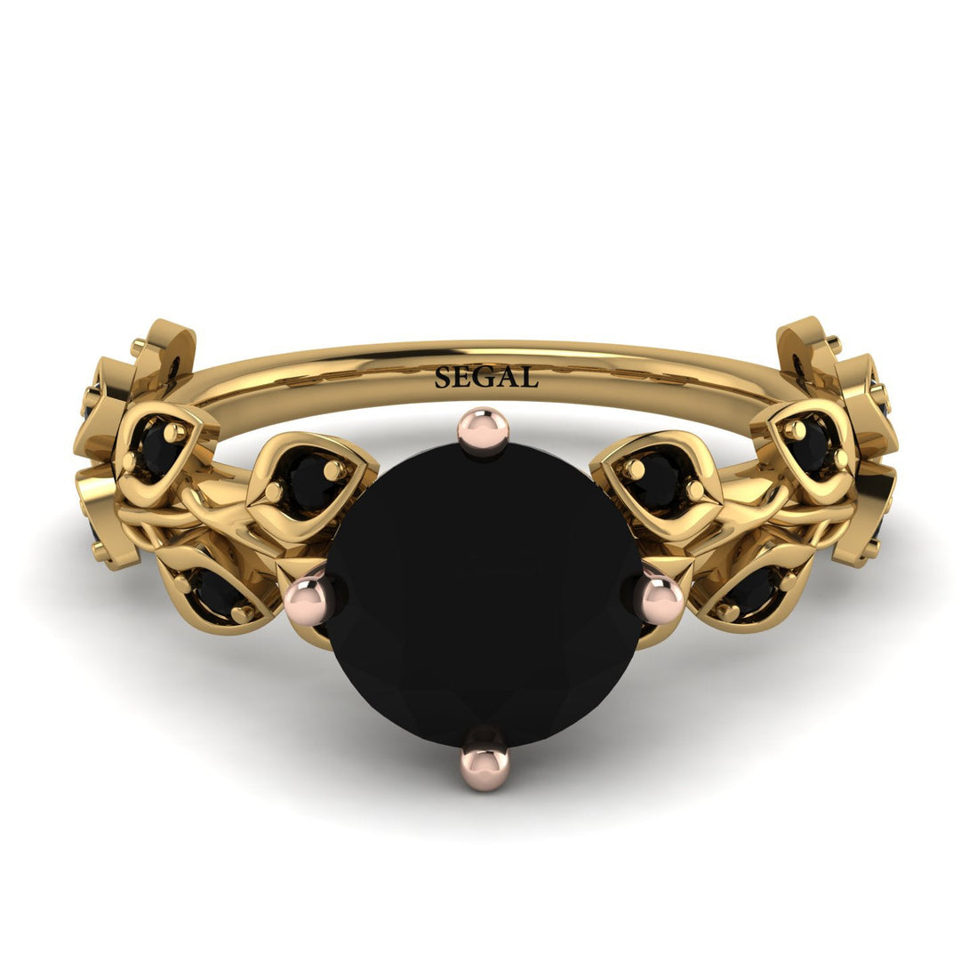 Two Tones Hers 2 Carat Black Diamond Engagement Ring Leaves All Around - Sydney 2ct No. 79