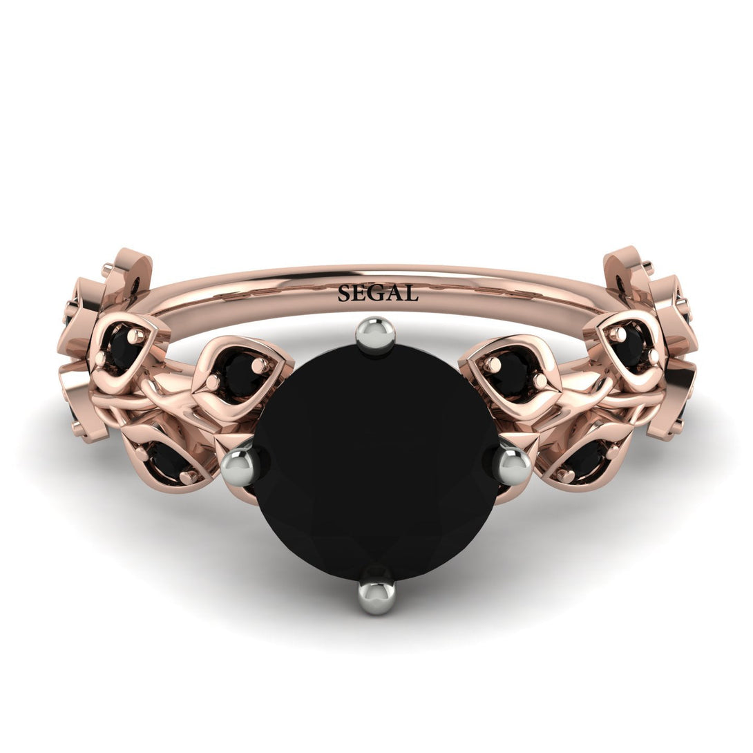 Two Tones Hers 2 Carat Black Diamond Engagement Ring Leaves All Around - Sydney 2ct No. 81