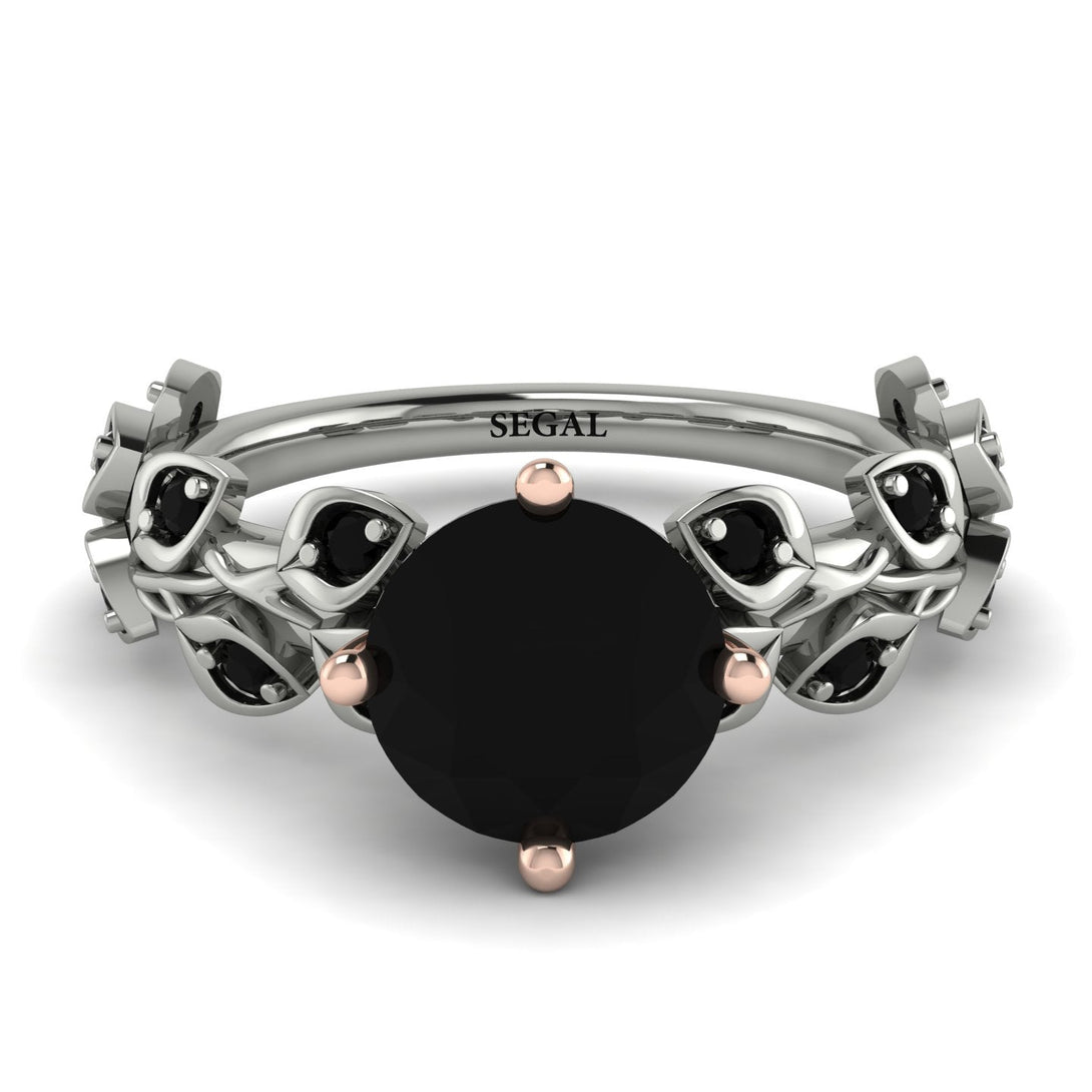 Two Tones Hers 2 Carat Black Diamond Engagement Ring Leaves All Around - Sydney 2ct No. 81