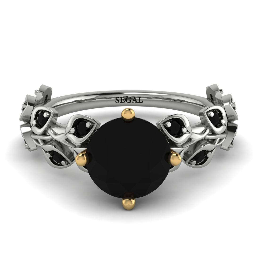 Two Tones Hers 2 Carat Black Diamond Engagement Ring Leaves All Around - Sydney 2ct No. 80