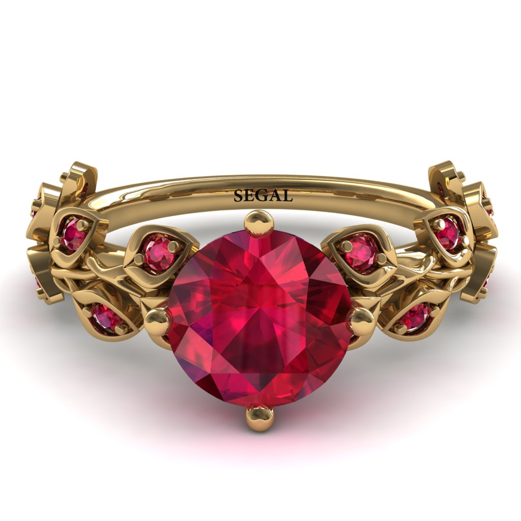Leaves All Around Yellow Gold Ruby Ring - Sydney 2ct No. 55