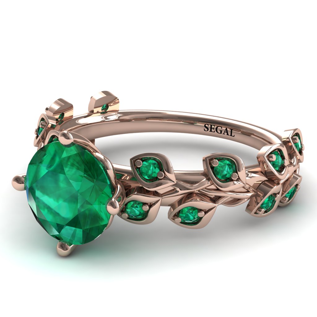 Leaves All Around Rose Gold Emerald Ring - Sydney 2ct No. 20