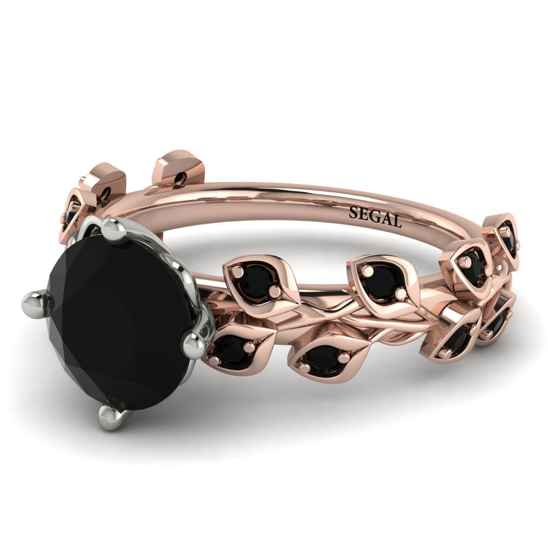 Two Tones Hers 2 Carat Black Diamond Engagement Ring Leaves All Around - Sydney 2ct No. 81