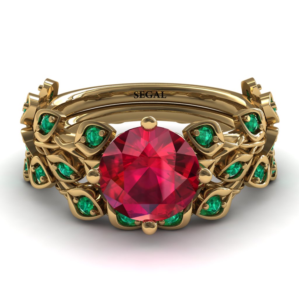 Leaves All Around Lab Ruby Wedding Bridal Set - Sydney 2ct No. 25