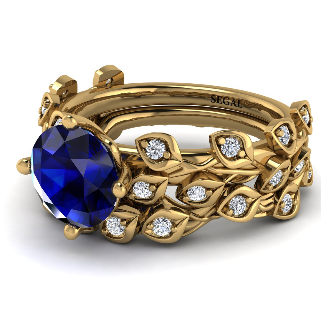 Leaves All Around Blue Sapphire Wedding Bridal Set - Sydney 2ct No. 13