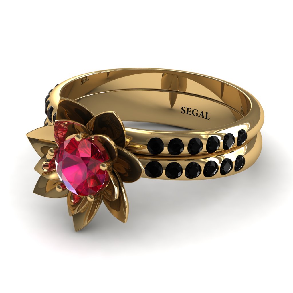 Lotus Flower Ruby Bridal Set - Lotus no. 7