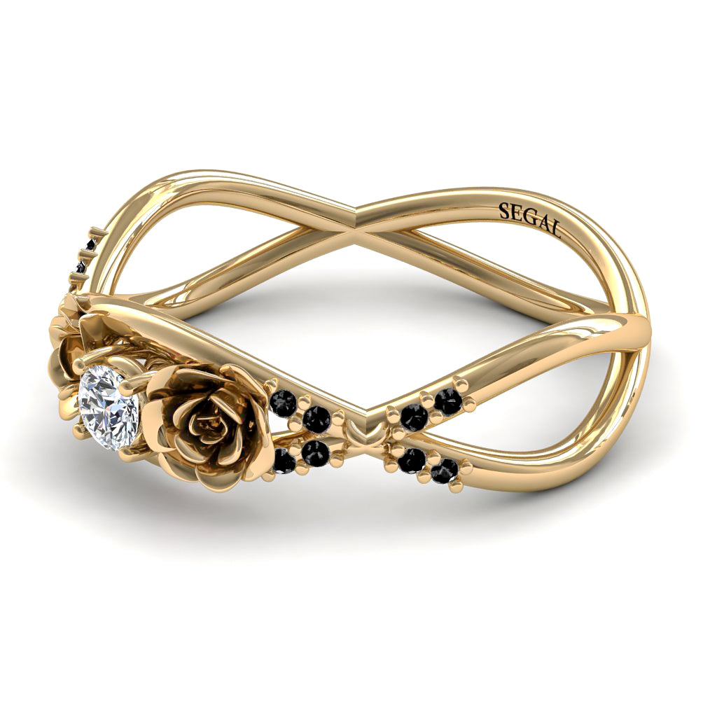 Rose Engagement ring 14K Yellow Gold Thin Elegant Flower Ring - Stella no. 19