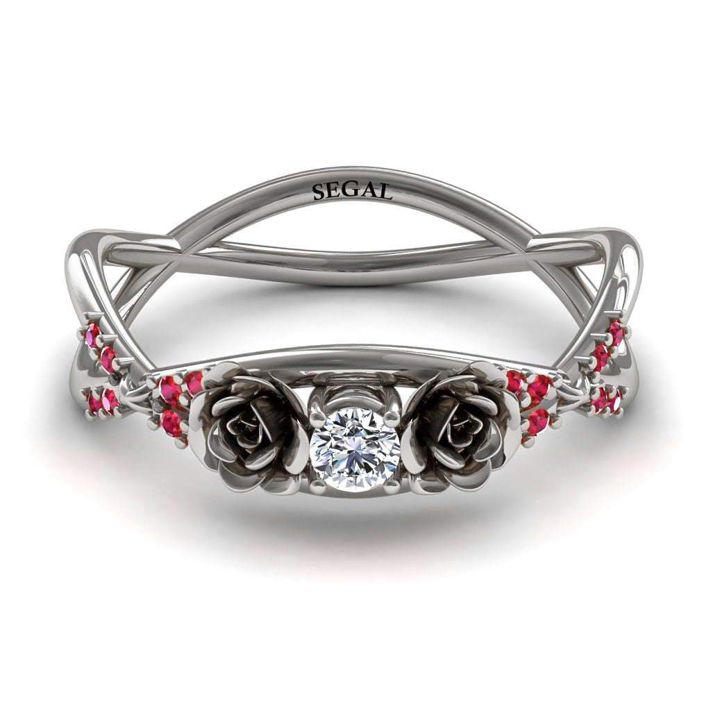 Rose Engagement ring 14K White Gold Thin Elegant Flower Ring - Stella no. 12