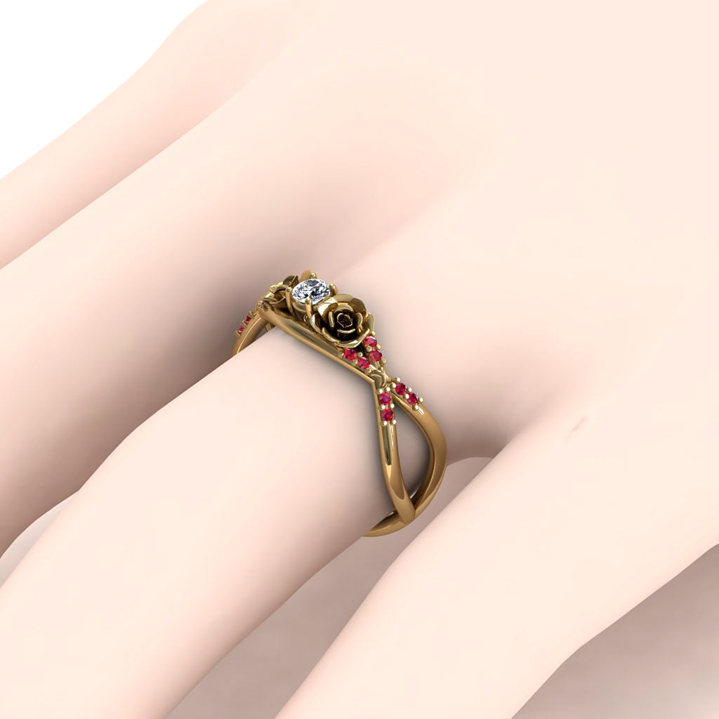 Rose Engagement ring 14K Yellow Gold Thin Elegant Flower Ring - Stella no. 10