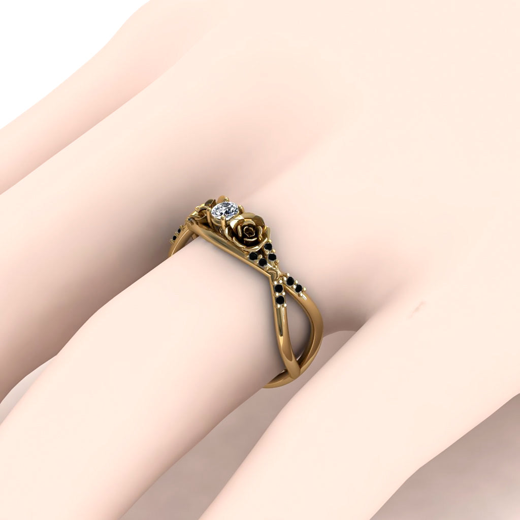 Rose Engagement ring 14K Yellow Gold Thin Elegant Flower Ring - Stella no. 19