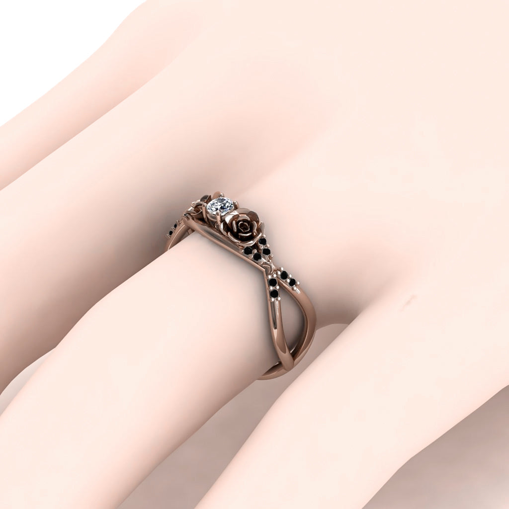 Rose Engagement ring 14K Rose Gold Thin Elegant Flower Ring - Stella no. 20