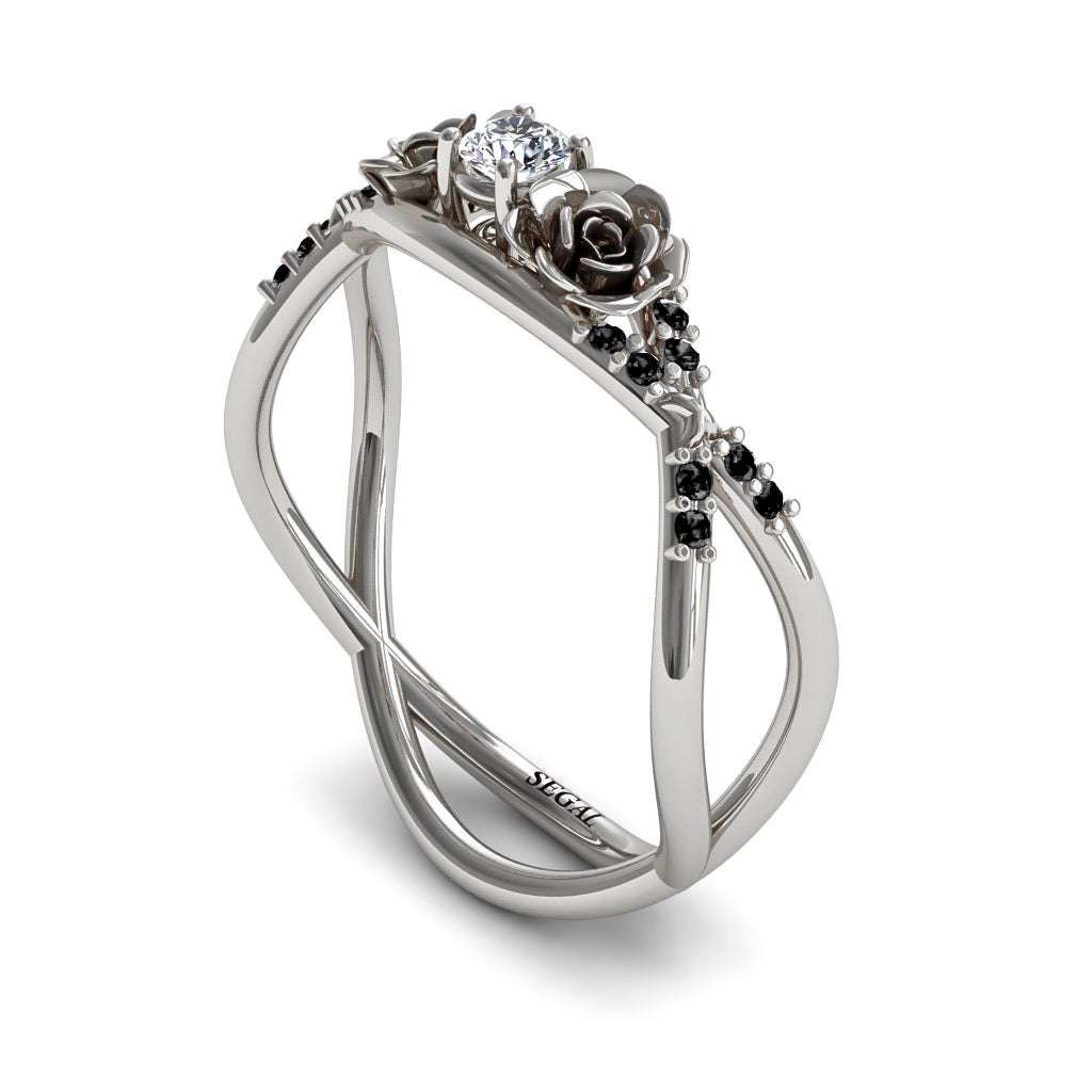 Rose Engagement ring 14K White Gold Thin Elegant Flower Ring - Stella no. 21