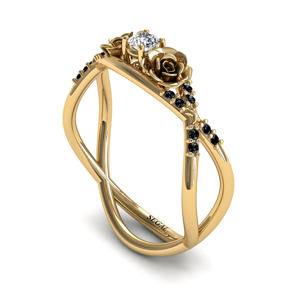 Rose Engagement ring 14K Yellow Gold Thin Elegant Flower Ring - Stella no. 19