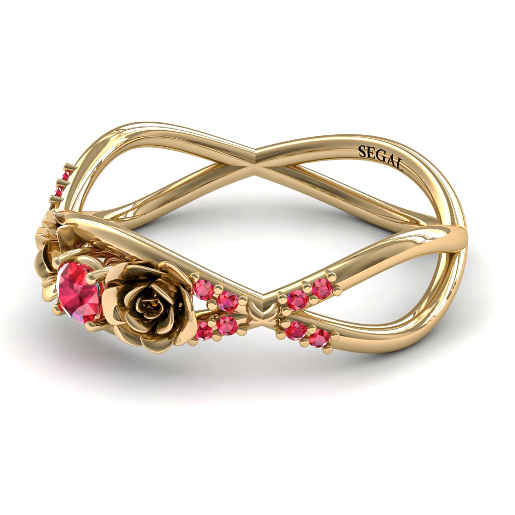 Rose Engagement ring 14K Yellow Gold Thin Elegant Flower Ring Ruby - Stella no. 13