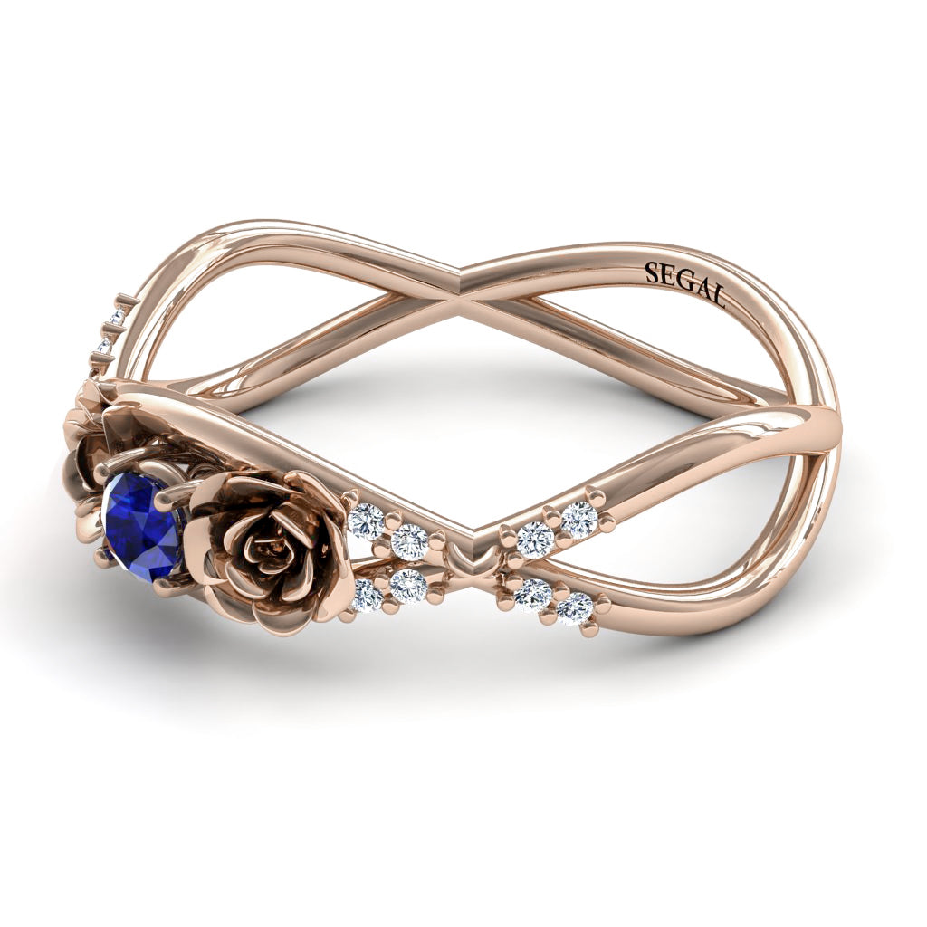 Rose Engagement ring 14K Rose Gold Thin Elegant Flower Ring Sapphire - Stella no. 8