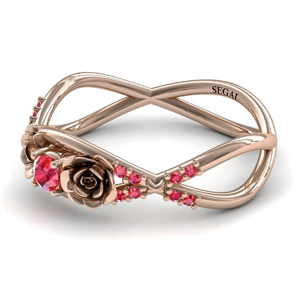 Rose Engagement ring 14K Rose Gold Thin Elegant Flower Ring Ruby - Stella no. 14
