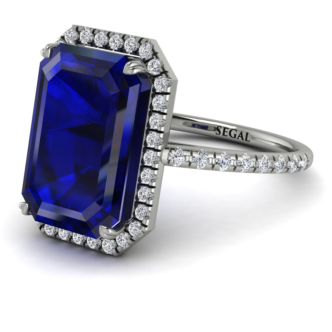 Ruben's custom Halo Emerald Cut Halo Sapphire Engagement Ring - Izabella No. 150