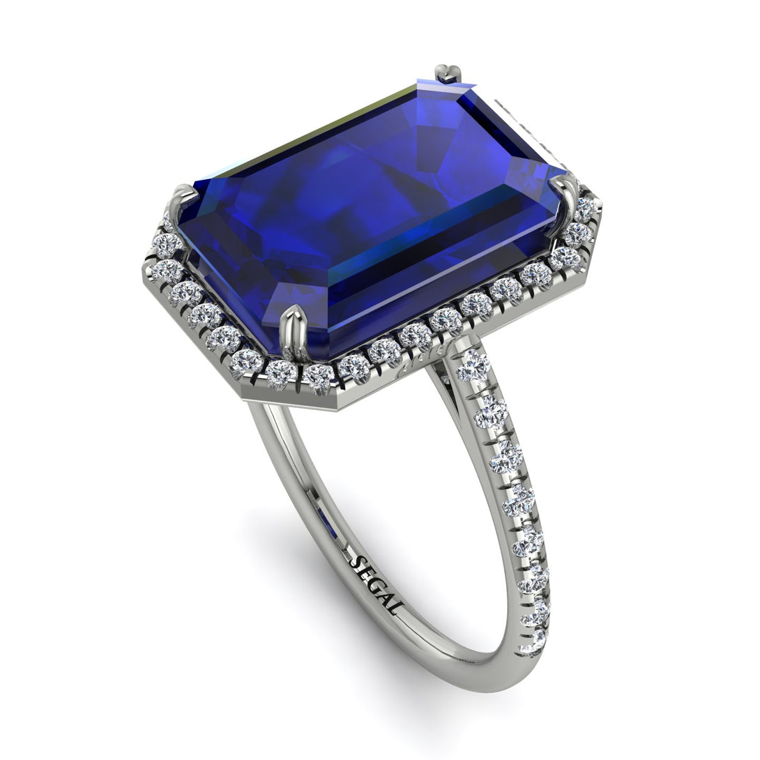 Ruben's custom Halo Emerald Cut Halo Sapphire Engagement Ring - Izabella No. 150