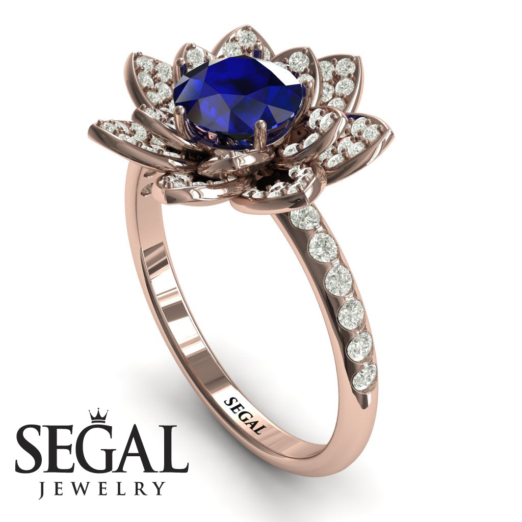 Lotus Sapphire Rose Gold Diamond Flower Ring - Princess Lotus no. 12