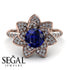 Lotus Sapphire Rose Gold Diamond Flower Ring - Princess Lotus no. 12
