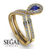Blue Sapphire Wedding Ring Sets Pear Shape Stacking Bridal Set - Emilia No. 13 image 2