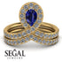 Blue Sapphire Wedding Ring Sets Pear Shape Stacking Bridal Set - Emilia No. 13