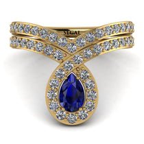 Blue Sapphire Wedding Ring Sets Pear Shape Stacking Bridal Set - Emilia No. 13 image 1