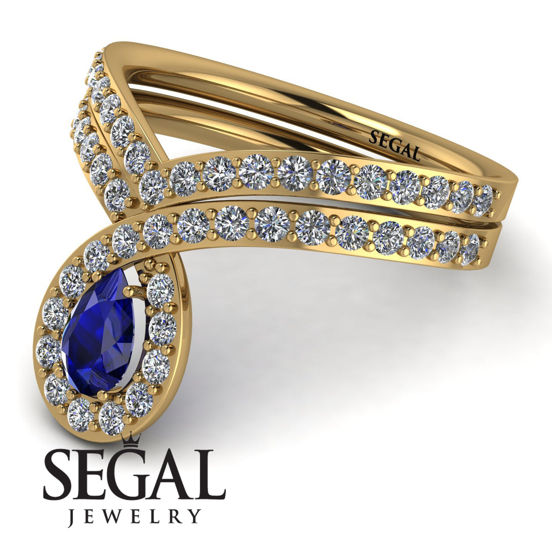 Blue Sapphire Wedding Ring Sets Pear Shape Stacking Bridal Set - Emilia No. 13