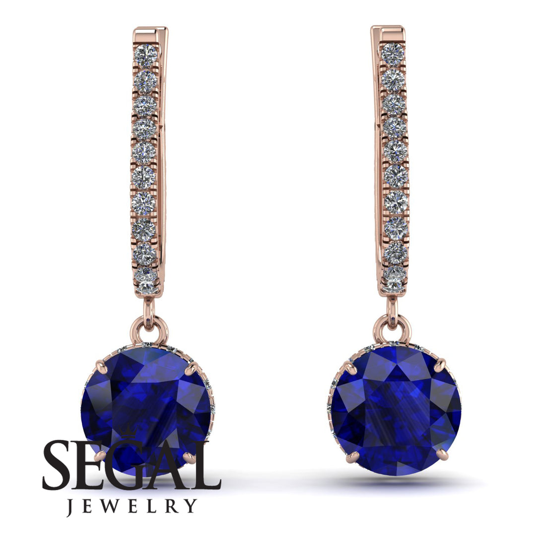 Sapphire Dangle Earrings With Hidden Halo - Adaline No. 14