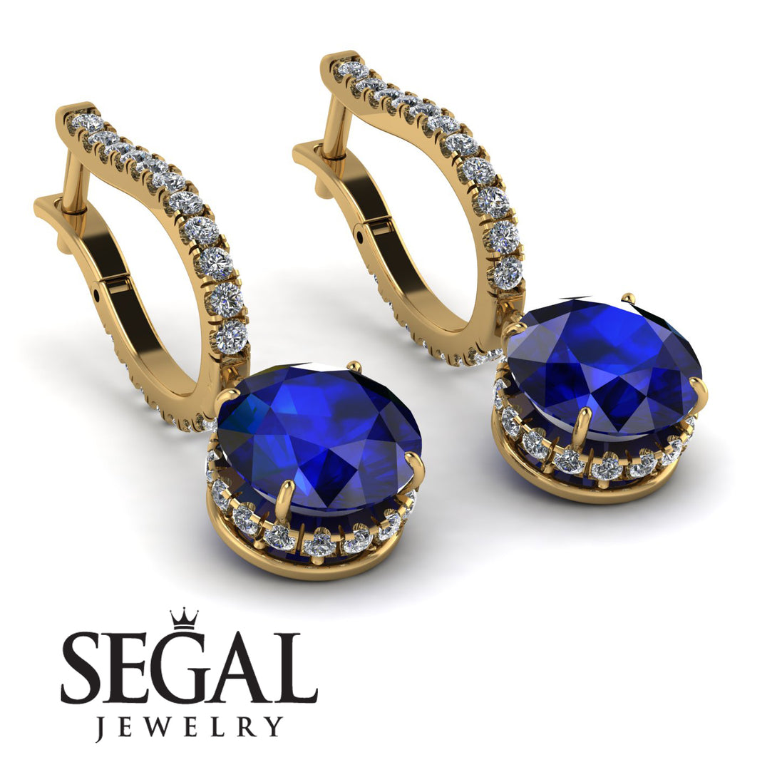 Sapphire Dangle Earrings With Hidden Halo - Adaline No. 13