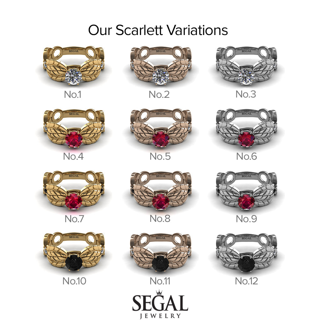 Unique Engagement Ring Diamond ring 14K Yellow Gold Leafs Vintage White diamond - Scarlett No. 10