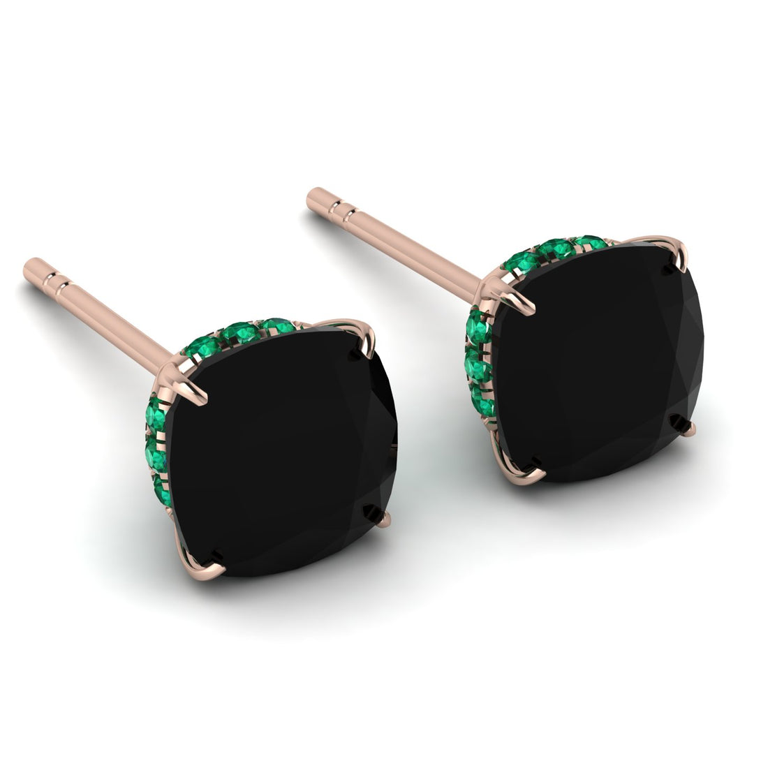 Hidden Halo Cushion Black Diamond Earrings - Alivia No. 23