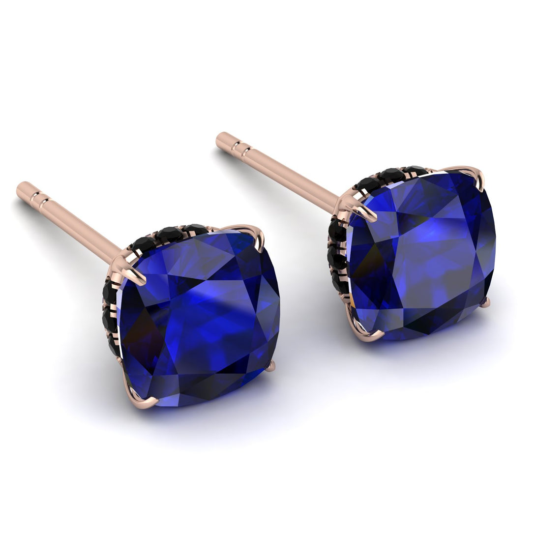 Hidden Halo Cushion Sapphire Earrings - Alivia No. 44