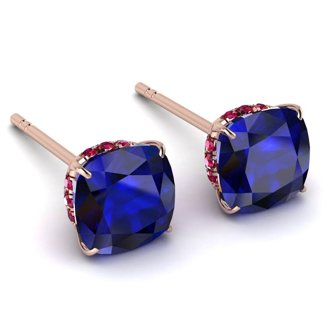Hidden Halo Cushion Sapphire Earrings - Alivia No. 59