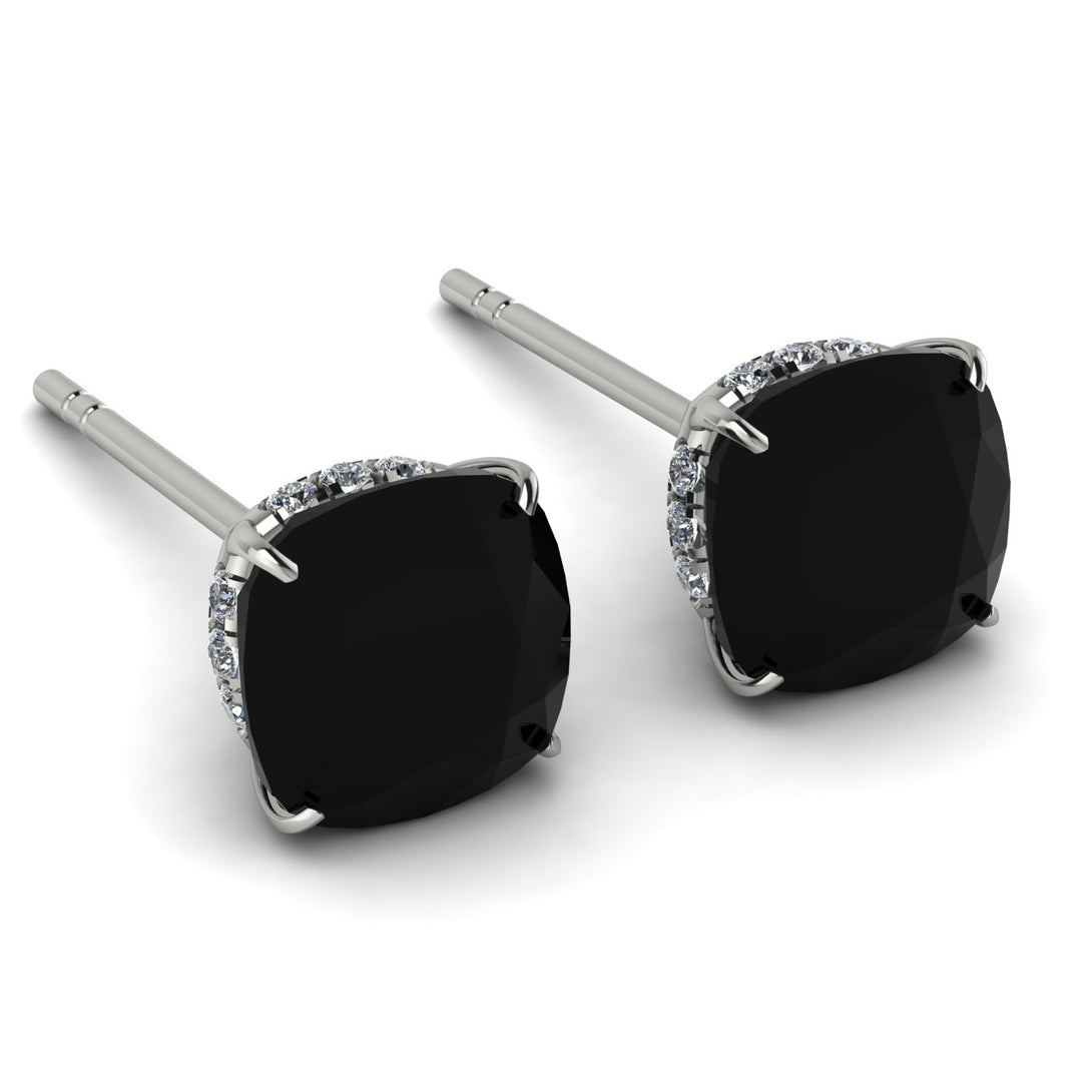 Hidden Halo Cushion Black Diamond Earrings - Alivia No. 9