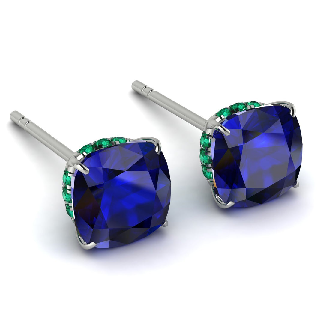 Hidden Halo Cushion Sapphire Earrings - Alivia No. 30