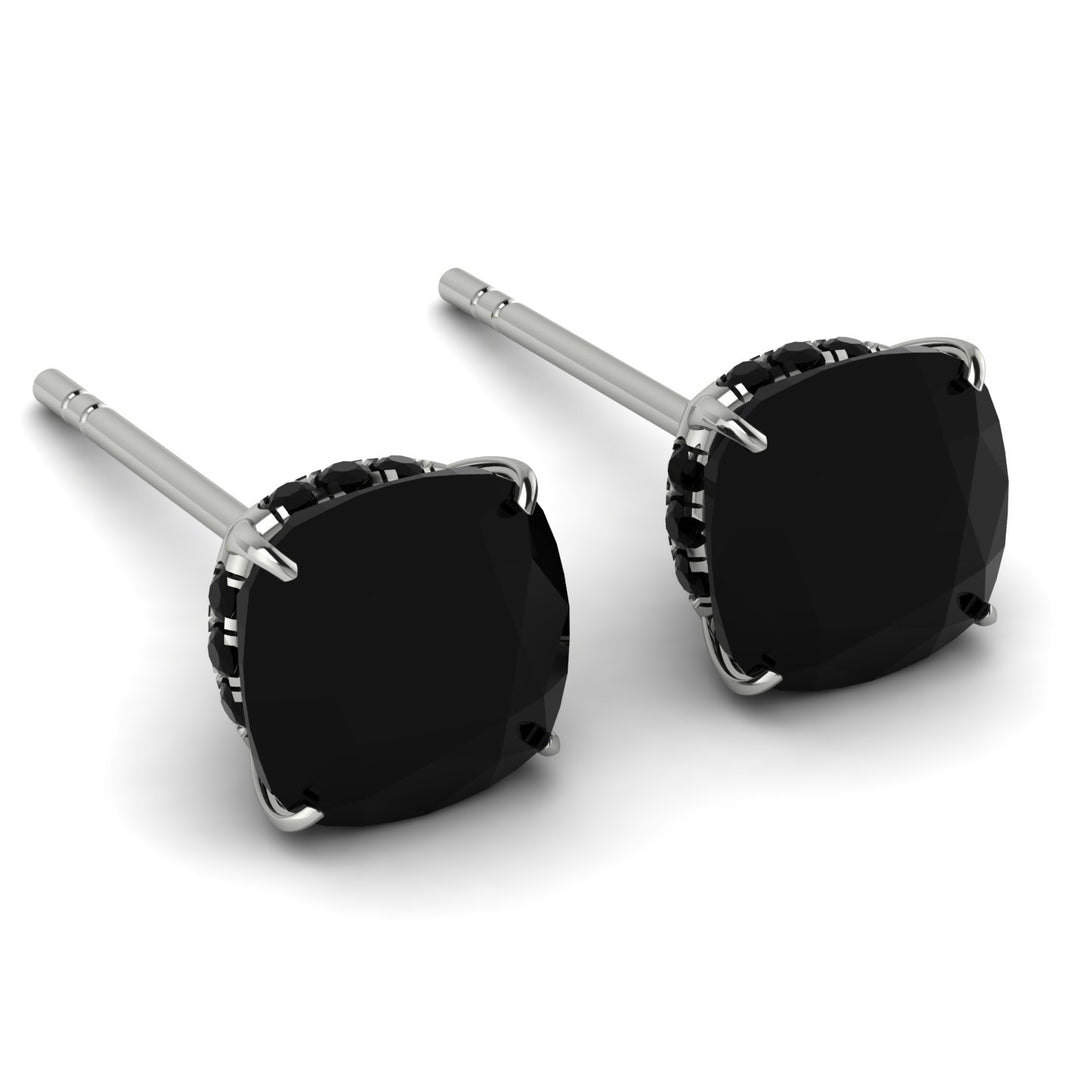 Hidden Halo Cushion Black Diamond Earrings - Alivia No. 39