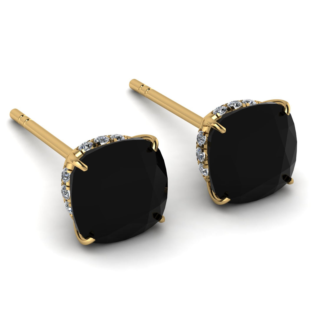 Hidden Halo Cushion Black Diamond Earrings - Alivia No. 7