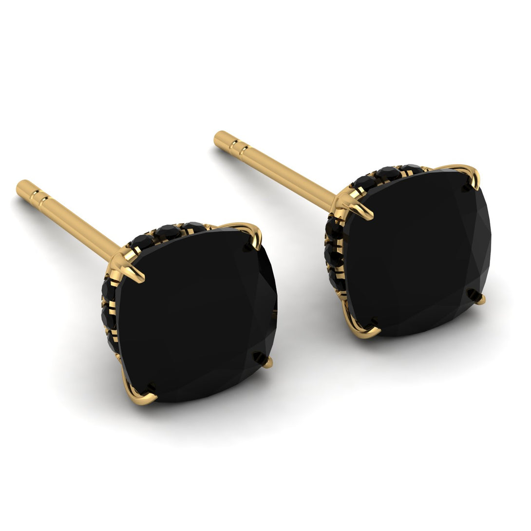 Hidden Halo Cushion Black Diamond Earrings - Alivia No. 37