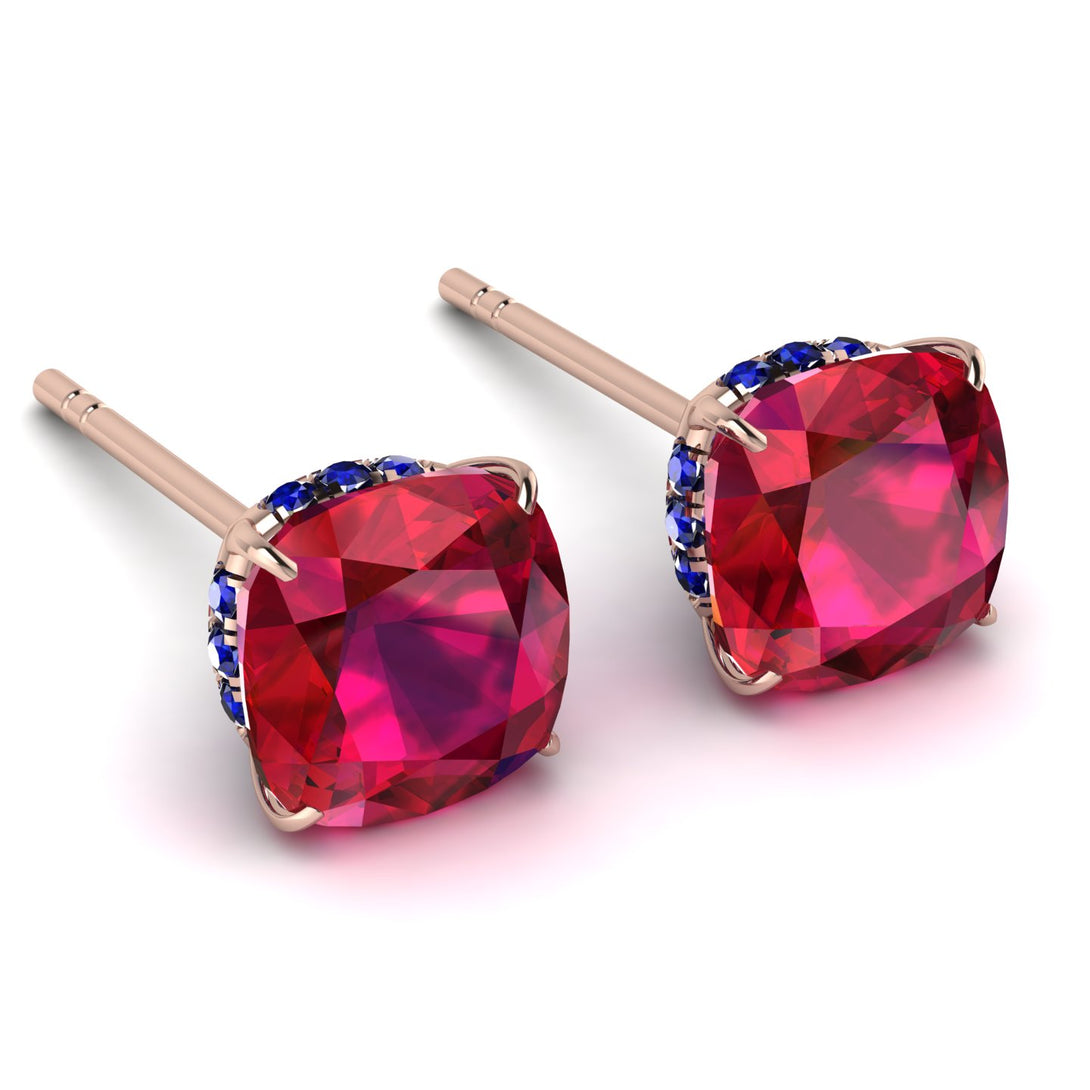 Hidden Halo Cushion Ruby Earrings - Alivia No. 71