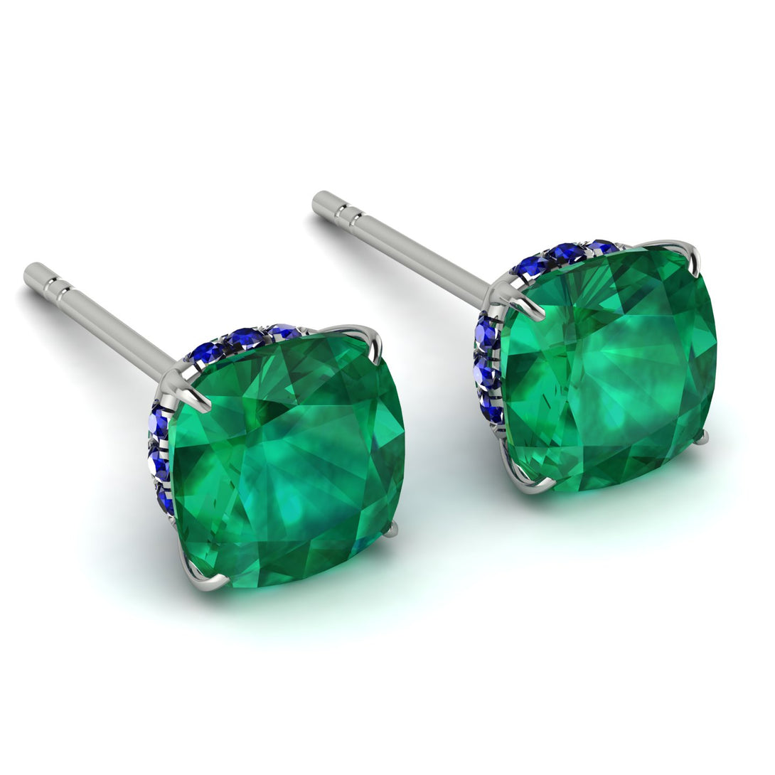 Hidden Halo Cushion Emerald Earrings - Alivia No. 66